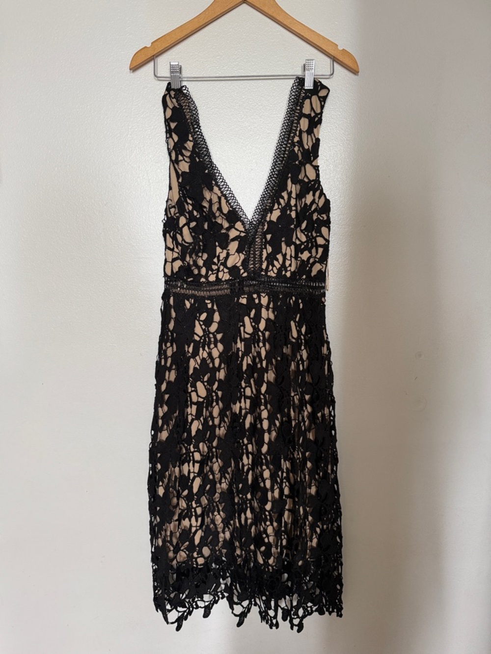 Aqua Black Lace Over Nude Midi Dress
